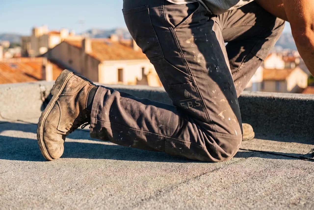 Étancheur EBS sur un chantier d'étanchéité de toit-terrasse à Marseille